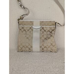 COACH Canvas Crossbody Cream Signature Stripe Monogram Logo Purse (M5)